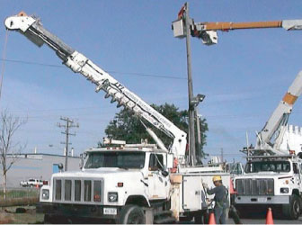 Boom Trucks Performing 24 Hour Emergency Power Services